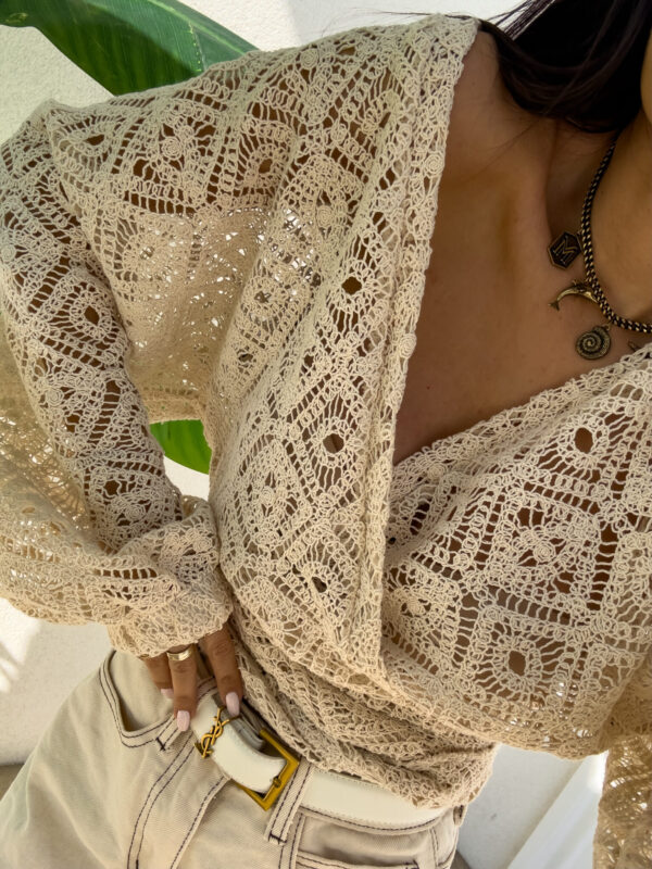 Kimono AŻUROWE romby - jasny beż - obrazek 3