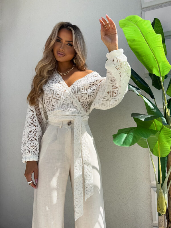Kimono AŻUROWE romby - ecru - obrazek 3
