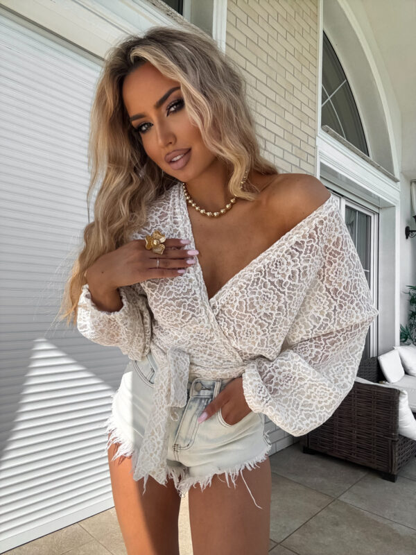 Kimono KORONKA gold kwiaty - ecru - obrazek 3