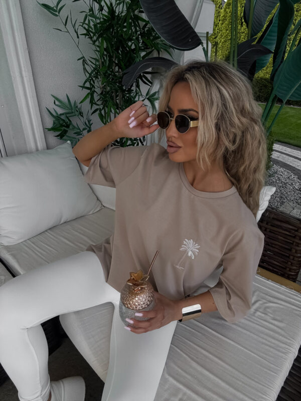 T-shirt PALMS – ciemny beż - obrazek 7