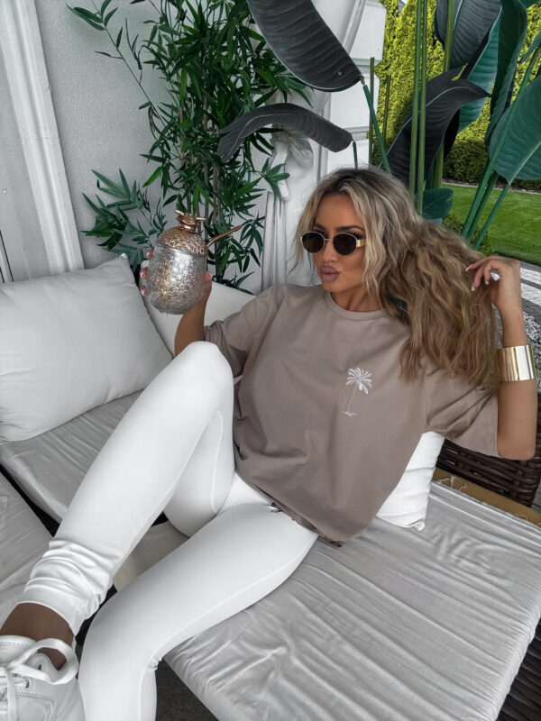 T-shirt PALMS – ciemny beż - obrazek 3