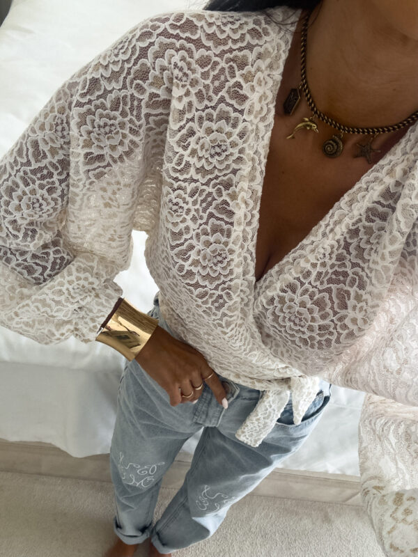 Kimono KORONKA gold kwiaty - ecru - obrazek 9