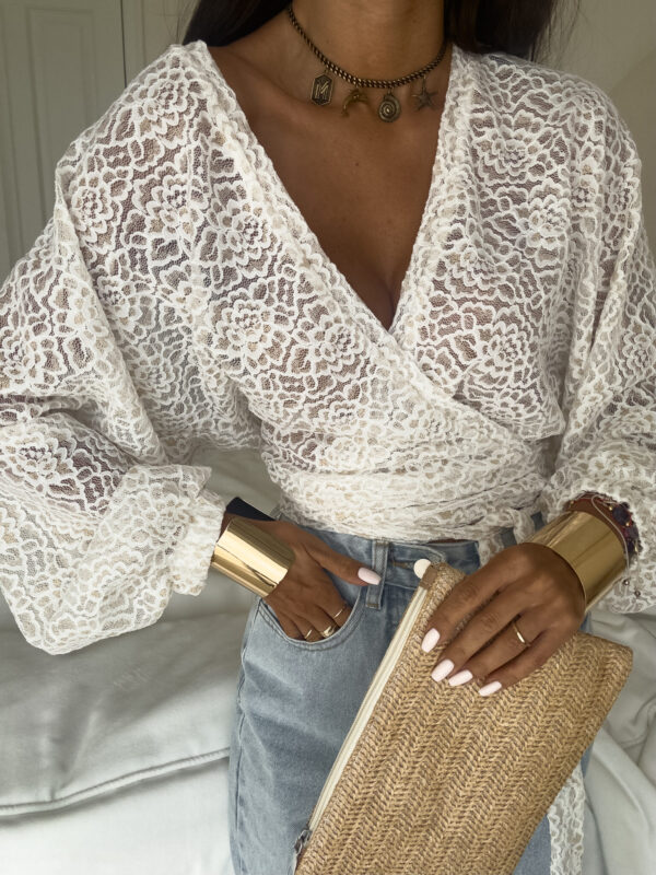 Kimono KORONKA gold kwiaty - ecru - obrazek 7
