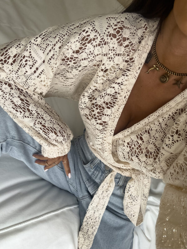 Kimono AŻUROWE kwiatuszki - jasny beż