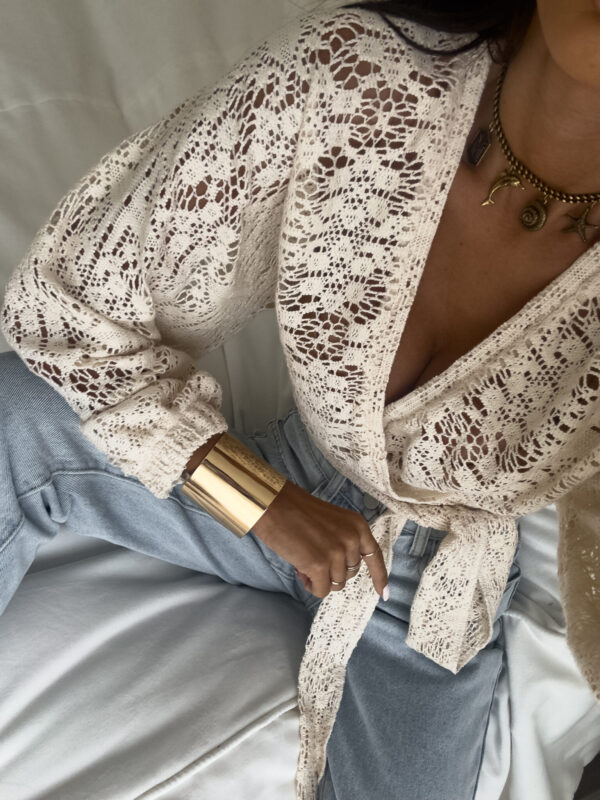 Kimono AŻUROWE kwiatuszki - jasny beż - obrazek 7
