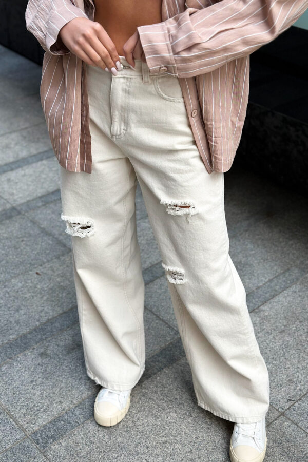 Spodnie damskie BG Ninety's jeans | kremowy - obrazek 6