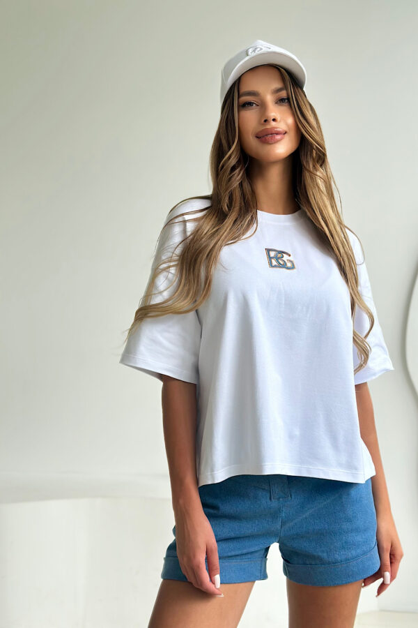T-Shirt damski BG Tino | biały - ciemny niebieski - obrazek 3